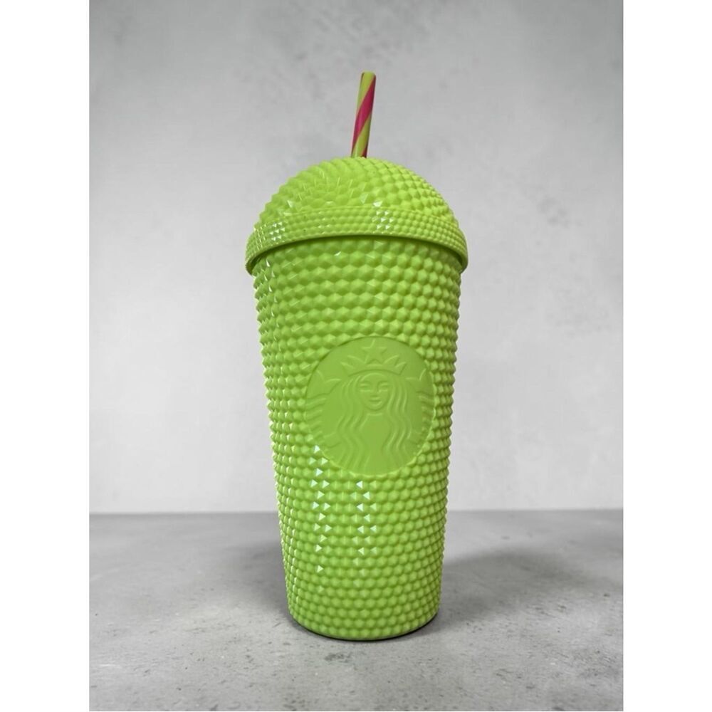 Starbucks Neon Green Studded Tumbler 16oz Cup Lid Straw Rare Color